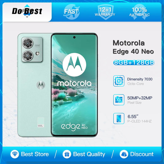 Motorola Moto Edge 40 Neo 5G Mobile Phone 6.55" P-OLED 144Hz 128GB ROM 8GB RAM Dimensity 7030 Octa-Core Android Cell Phone