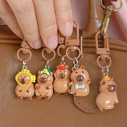 DIY Resin Cartoon Capybara Key Chains 1/10Pcs Funny Charms Glossy Flatback Animals Earrings Keyrings Jewelry Making Accessories