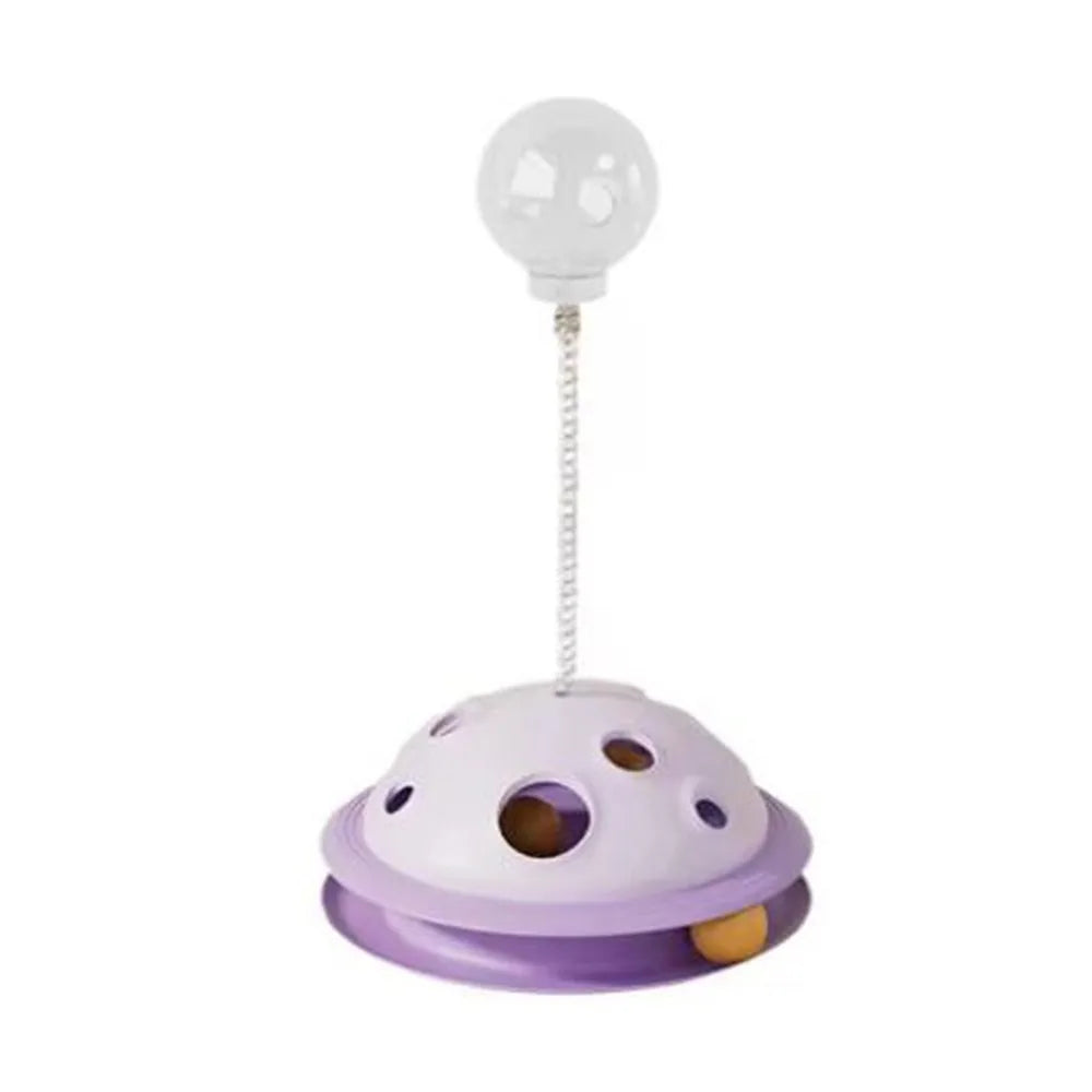 Plastic Cat Leaking Food Ball Detachable Interactive Cat Turntable Toy with Spring Rod Cat Track Kitten Playing Balls Toy