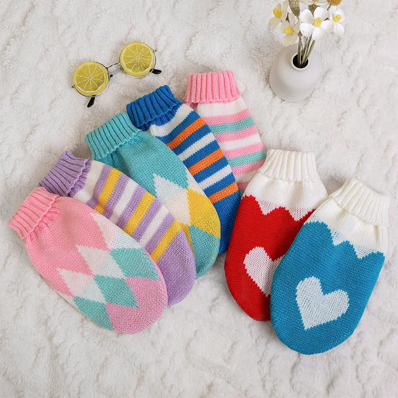 2025 Pet Autumn/Winter Warm Bar Pattern Sweater Elastic Two Leg Collar Dog Cat Knitted Woolen Clothes
