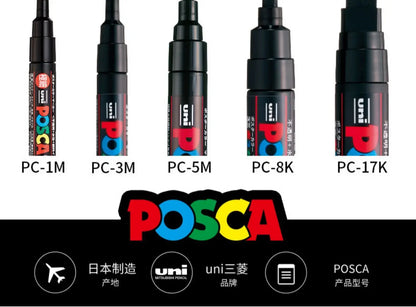 Japan Uni POSCA Marker Pen Set Acrylic Graffiti Drawing Permanent Waterproof Children's Drawing PC-3M/1M/5M Fabric Art Supplies