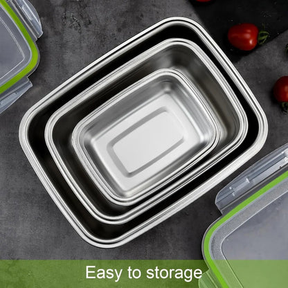 304 Stainless Steel Food Grade 1/3 Set Food Storage Container Lunch Box Leak-Proof Silicone Lid Dishwasher Safe Bento Box
