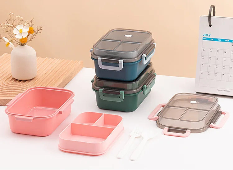 Portable Sealed Lunch Box 2Tier Lattice Microwave Available Heating Student Office Staff Fruit Food Containers with Forks Spoons