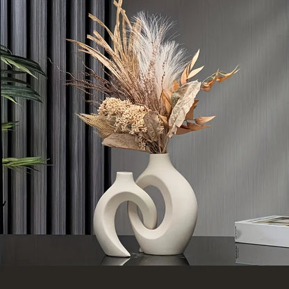 Hollow Nordic Modern Plastic Vase Set of 2 for Modern Home Decor,Modern Boho Hollow Flower Vases for Living Room Bookshelf