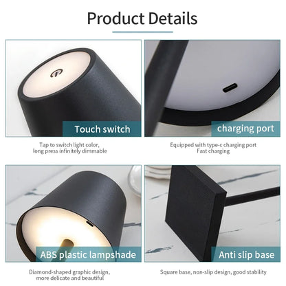 Nordic LED Table Lamp Rechargeable Touch Dimmable Desk Lamp bedroom decoration Home Dining Room Coffee Shop Simple Room Decor