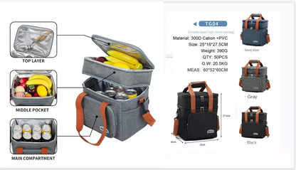 Portable Thermal Lunch Bag Picnic Food Cooler Bags Insulated Case Durable Waterproof Office Lunchbag Shoulder Strap Cooling Box