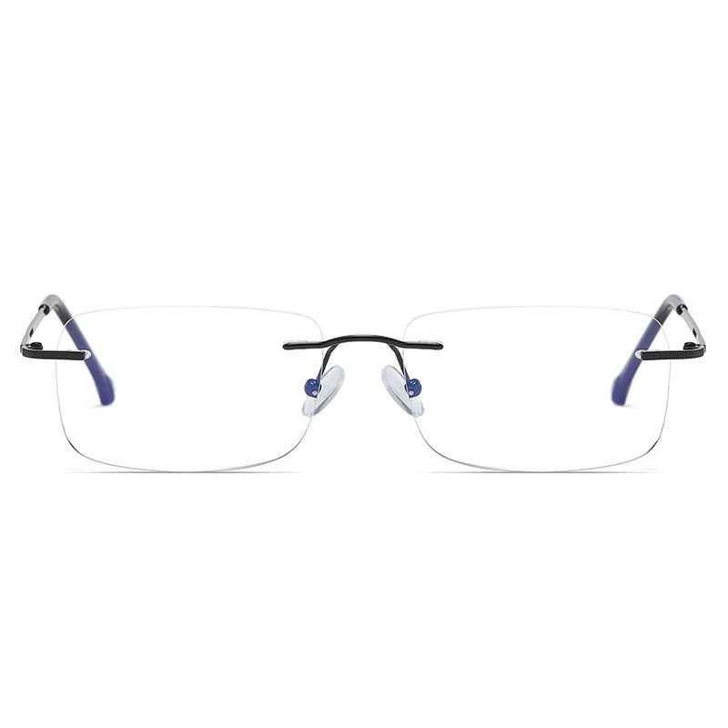 Men's Anti Blue Light Blocking Reading Glasses Cut Frameless Metal HD Lens Eyewear Women Prescription Presbyopic Glasses +400