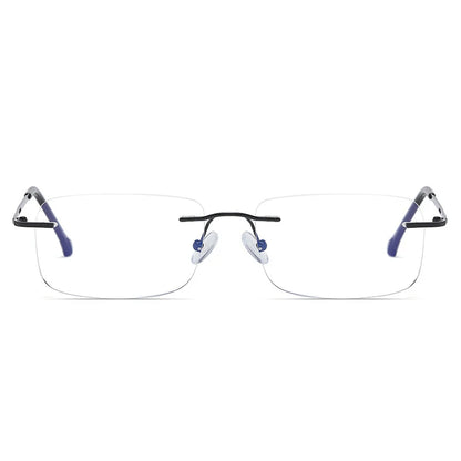 Men's Anti Blue Light Blocking Reading Glasses Cut Frameless Metal HD Lens Eyewear Women Prescription Presbyopic Glasses +400