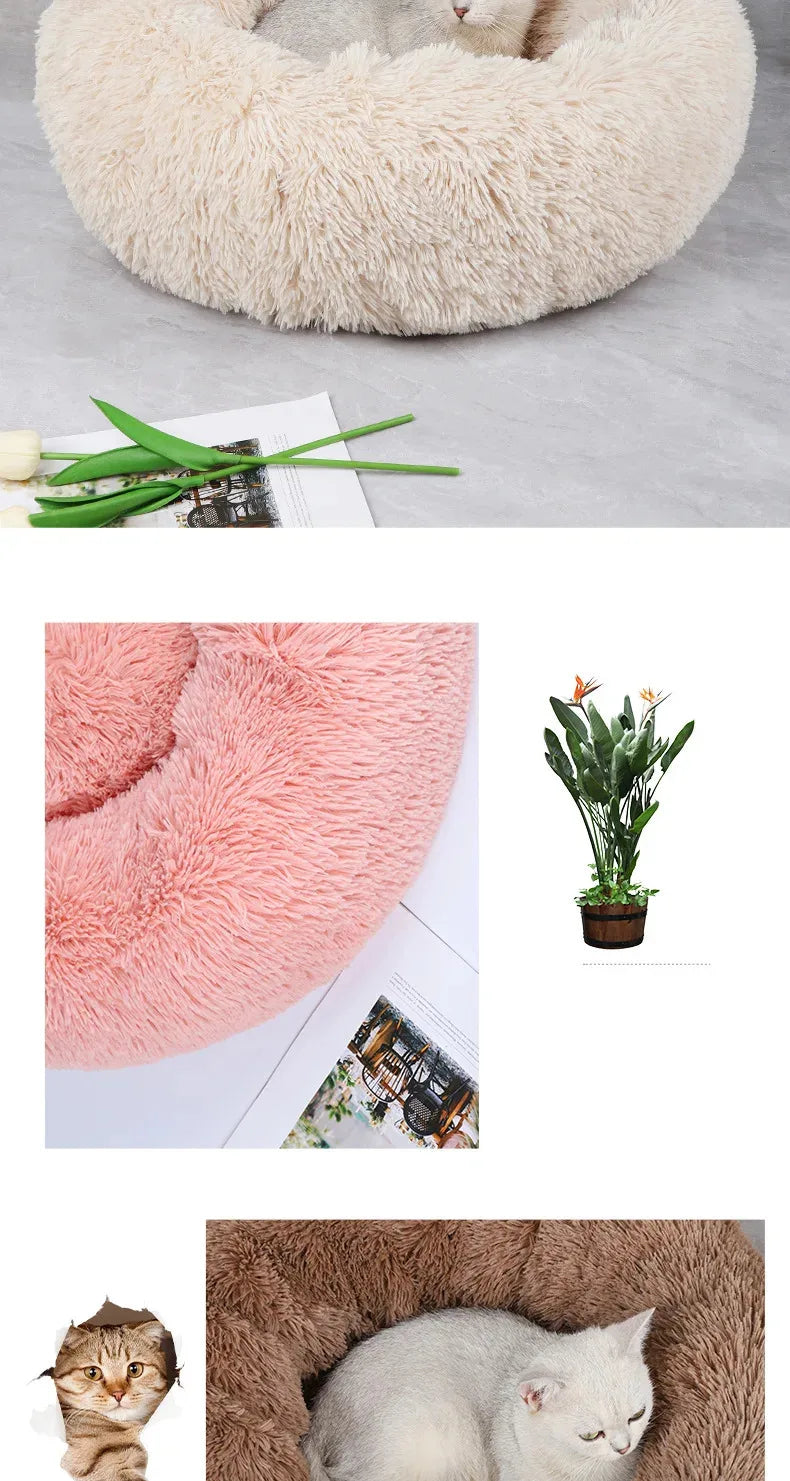 Plush Pet Nest Winter Cat Nest Dog Nest Warm Detachable and Washable Round Cat Nest Pet Bed Seasonal Universal Decoration Home