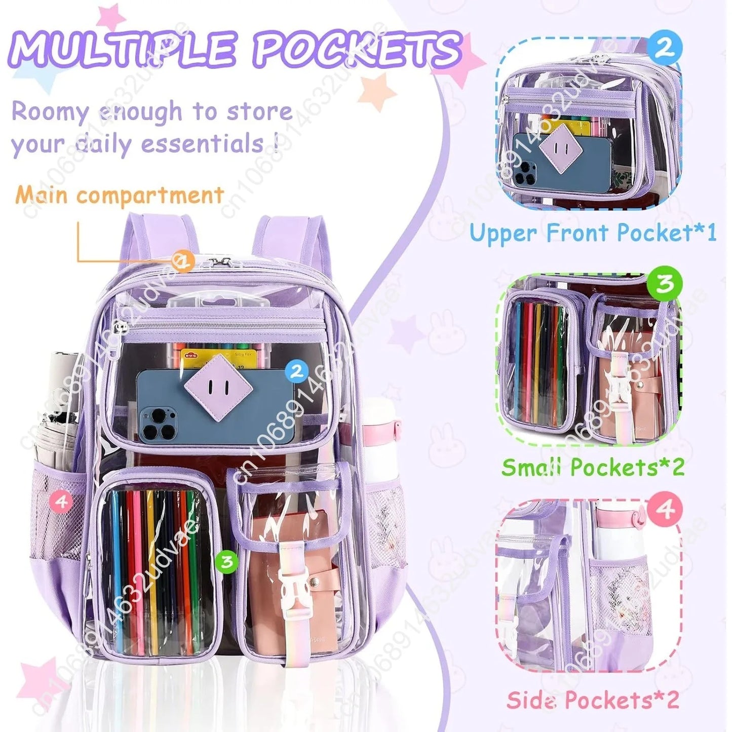 Clear Backpack for School,Heavy Duty PVC Transparent Bookbag for Girls Stadium Approved See Through Backpack