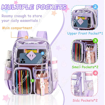 Clear Backpack for School,Heavy Duty PVC Transparent Bookbag for Girls Stadium Approved See Through Backpack