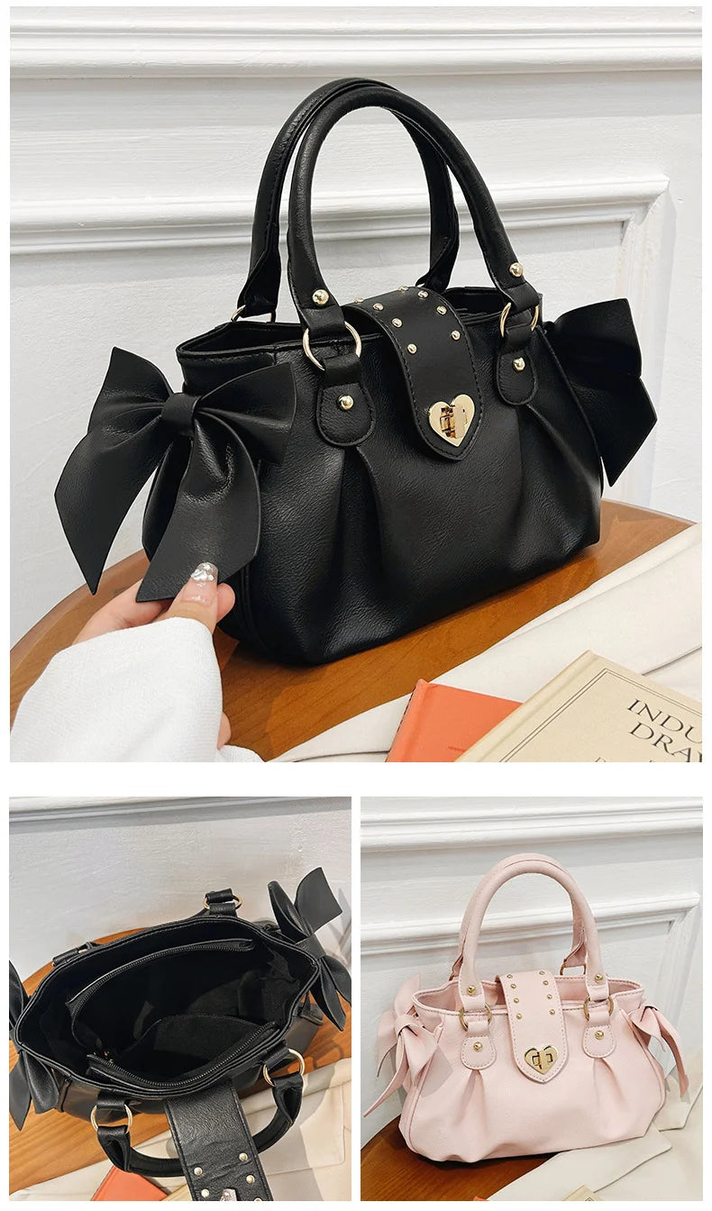 Sweet Bow Lolita Pink Hand Bag Purse Women Harajuku Love Heart Soft Crossbody Bag Lady Kawaii Large Capacity Shoulder Bag Female