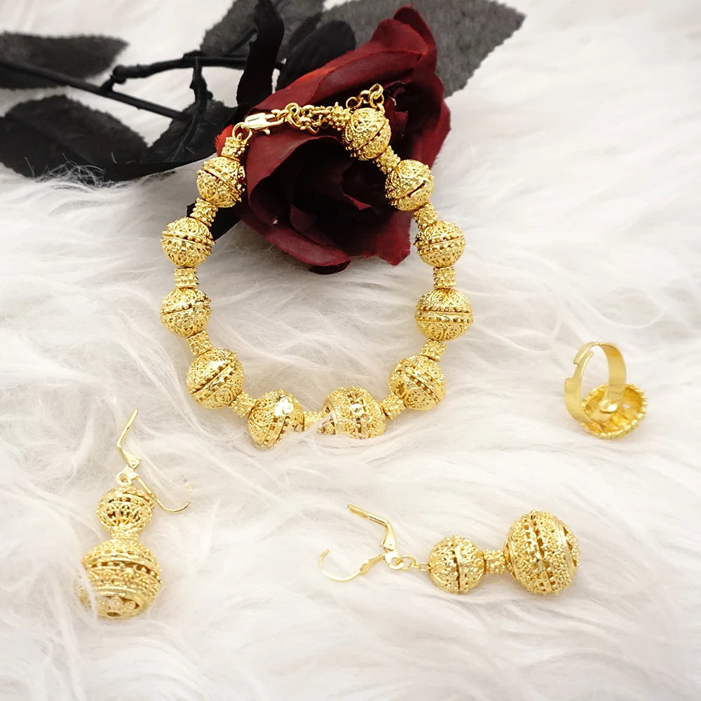 2023 Fine Jewelry Sets For Women Dubai Bridal Wedding Gifts Necklace Bracelet Earrings Ring Jewellery Set African Bead jewelry