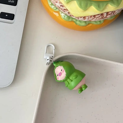 Funny Three-Dimensional Kawaii Pig Keychain Waterme Rain Coat Animal Shape Keychain Sleeping Mobile Phone Bag Pendant