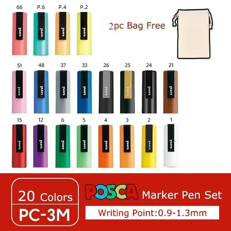 Japan Uni POSCA Marker Pen Set Acrylic Graffiti Drawing Permanent Waterproof Children's Drawing PC-3M/1M/5M Fabric Art Supplies