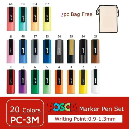 Japan Uni POSCA Marker Pen Set Acrylic Graffiti Drawing Permanent Waterproof Children's Drawing PC-3M/1M/5M Fabric Art Supplies