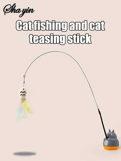 1PC Pet small cat fishing and cat teasing stick 360 degree rotation with feather bells and steel wire cat teasing stick