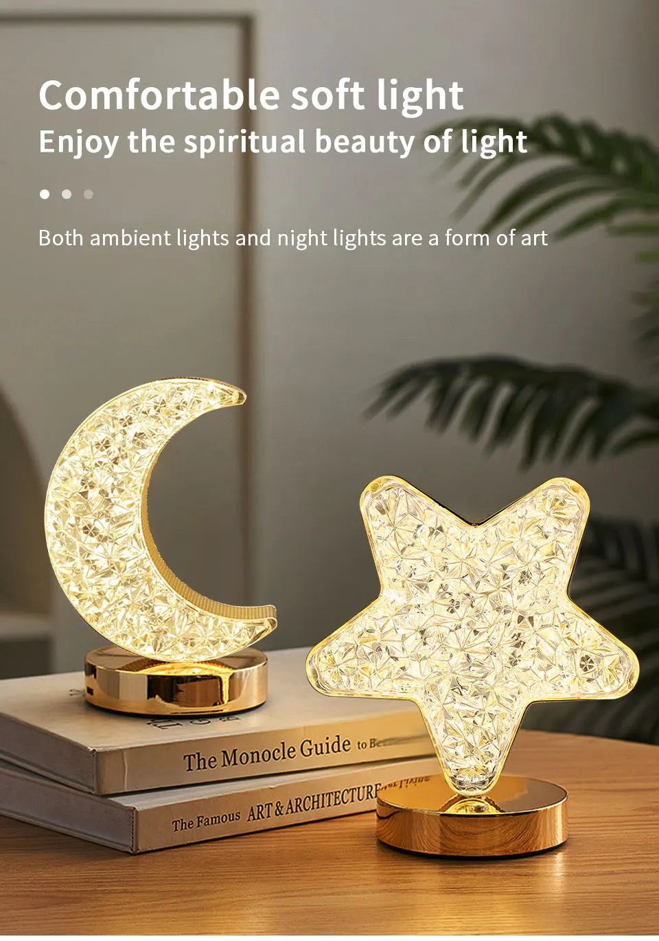 Moon Star Led Night Light Rechargeable Crystal Table Lamp Touch Switch Dimmable Ramadan Room Decor Ambient 3D Moon Lamp Eid Gift