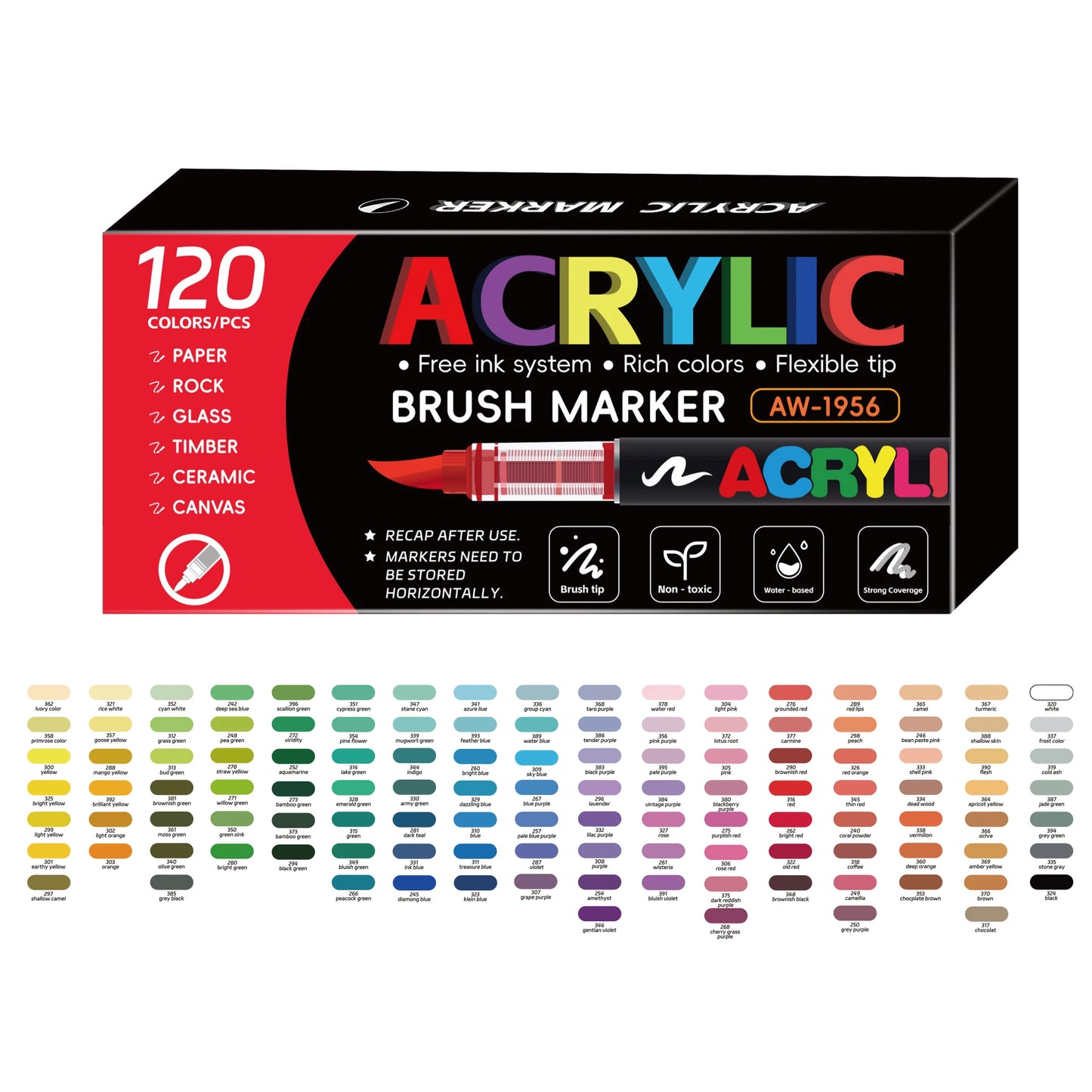 60/72/120/168 Color Acrylic Paint Pen Marker Brush Tip Paint Marker For Rock Painting Wood Canvas Stone Christmas Gift DIY Craft