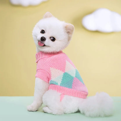 2025 Pet Autumn/Winter Warm Bar Pattern Sweater Elastic Two Leg Collar Dog Cat Knitted Woolen Clothes