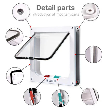 Cat Flap Door Magnetic Pet Door with 4 Way Lock for Cats Controllable ABS Plastic Gate Puppy Kitten Safety in&out Pet Doors Kit