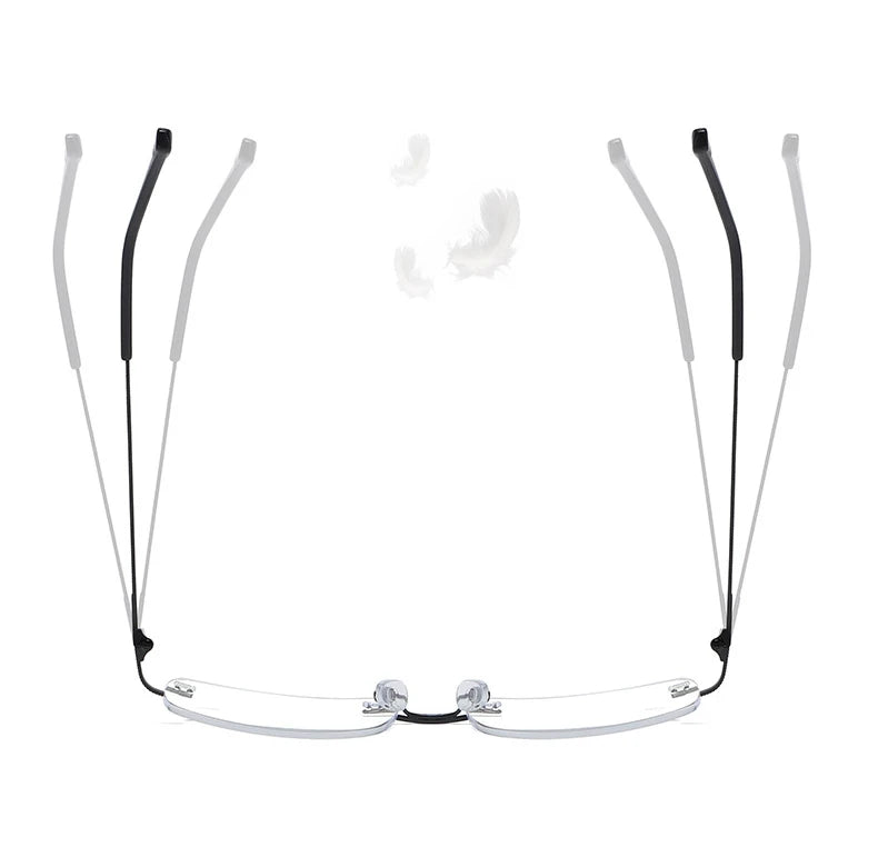 Men's Anti Blue Light Blocking Reading Glasses Cut Frameless Metal HD Lens Eyewear Women Prescription Presbyopic Glasses +400