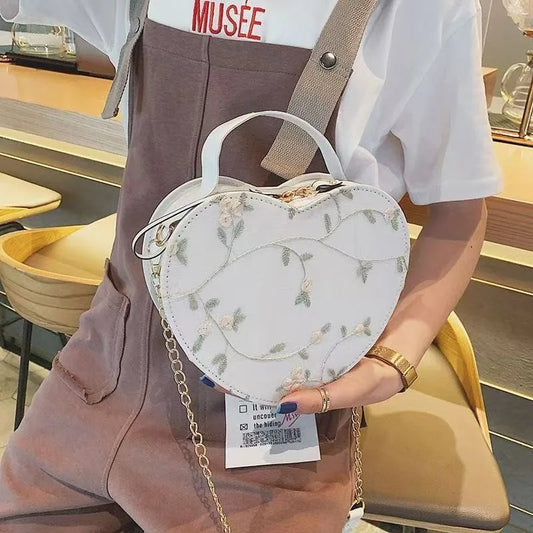 1Pcs New Fashionable Women's Bag PU Leather Shoulder Bag Women's Lace Peach Heart Creative Crossbody Bag Heart-shaped Handbags