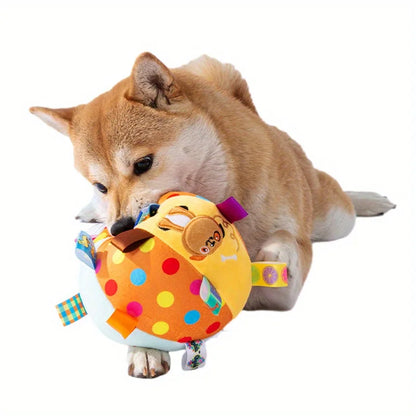 Interactive Ball Dog Toy Suitable for Aggressive Chewing Training, Stress Relief, Bite Sound Resistance, Plush Handle Dog Toy