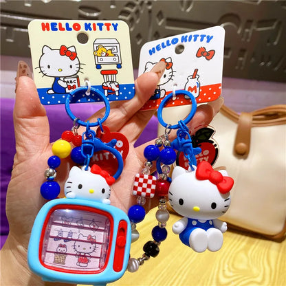 Wholesale Sanrio Keychain Hello Kitty Schoolbag Pendant Kawaii Kt Red Blue White Cartoon Key Kitty Tv Beaded Keyring Girl Gift ﻿