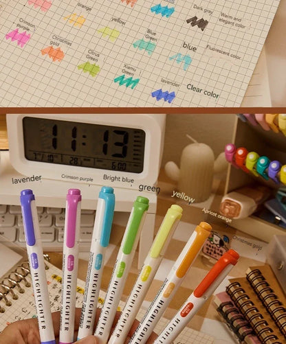 5 Colors/box Double Headed Highlighter Pen Set Fluorescent Drawing Markers Highlighters Pens Art Japanese Cute Pastel Stationery