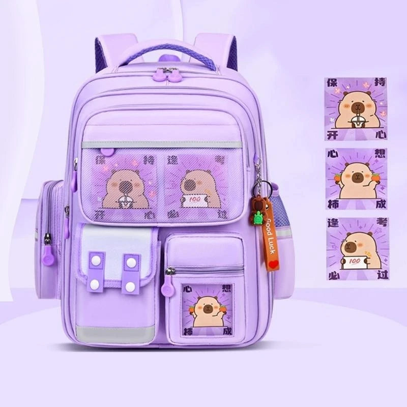 E8FB Lightweight Capybara Backpack for Kids Lovely and Breathable School Bag with Large Storage Space and Adjustable Strap