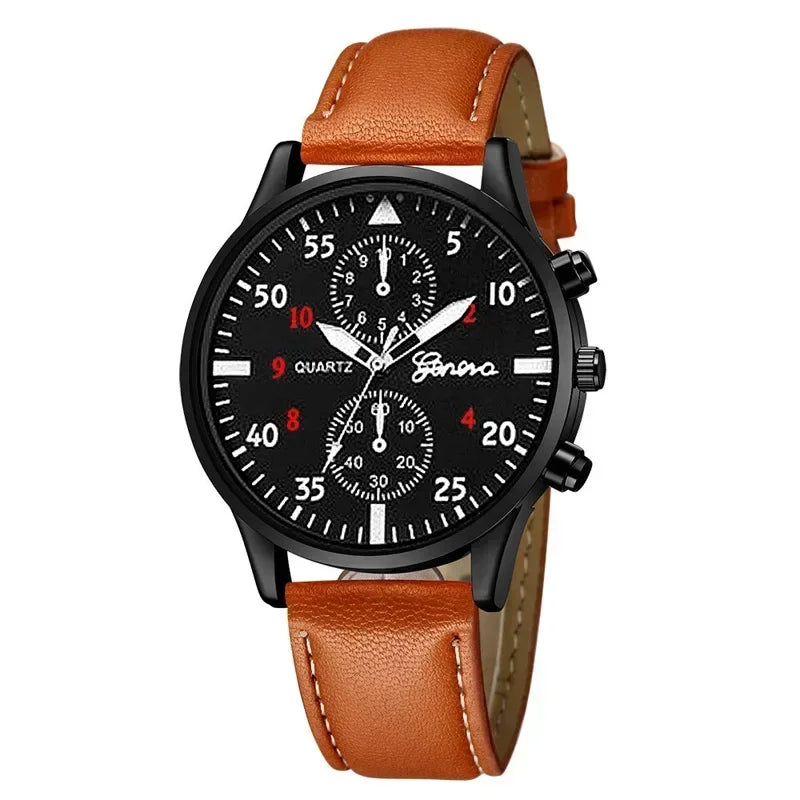 4/2/1pcs Men Sports Watches Set Man Business Quartz Wristwatch Luxury Brown Leather Bracelet Men Casual Clock Watch（NO Box）