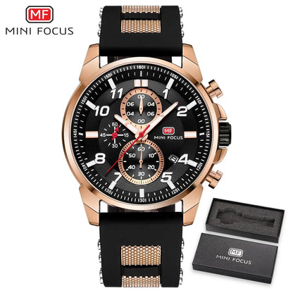 MINI FOCUS Chronograph Quartz Watches Men Blue Silicone Army Sport Top Brand LuxuryWristwatch Man Relogios Masculino Clock 0268
