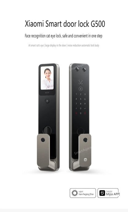 2025 Xiaomi Automatic Smart Door Lock G500 3D Face Recognition with Cat Eye Fingerprint Bluetooth Password Unlock Mi Home APP