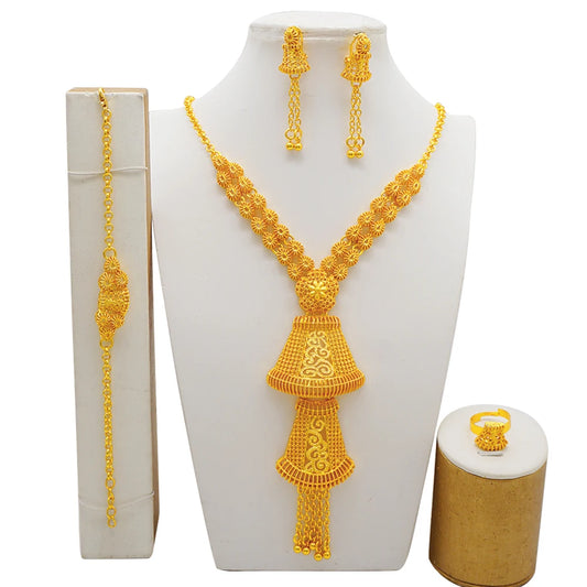 Ethiopian Saudi Style Gold Color Jewelry Set With Noble Elegant Geometric Pendants Suitable For Wedding Banquets Gifts