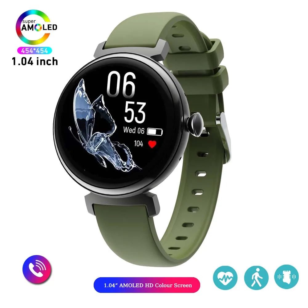 1.04 inch AMOLED Screen Fashion Ladies Smart Watch Screen Always Display Bluetooth Call Smartwatch Metal Body Small Screen Watch