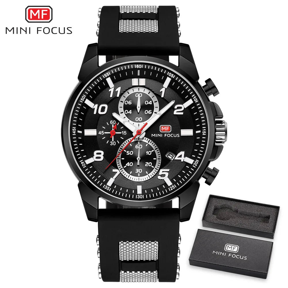 MINI FOCUS Chronograph Quartz Watches Men Blue Silicone Army Sport Top Brand LuxuryWristwatch Man Relogios Masculino Clock 0268