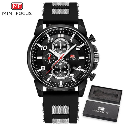MINI FOCUS Chronograph Quartz Watches Men Blue Silicone Army Sport Top Brand LuxuryWristwatch Man Relogios Masculino Clock 0268