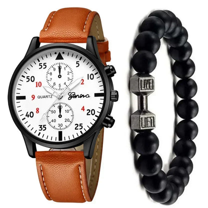 4/2/1pcs Men Sports Watches Set Man Business Quartz Wristwatch Luxury Brown Leather Bracelet Men Casual Clock Watch（NO Box）