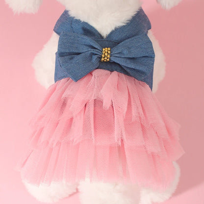 1pc Summer Pet Clothing Chihuahua Stripe Skirt Pet Lace Dress Dog Dress Lace Skirt Harness Puppy Cat Princess Apparel Cute Puppy
