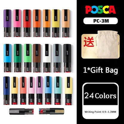 Japan Uni POSCA Marker Pen Set Acrylic Graffiti Drawing Permanent Waterproof Children's Drawing PC-3M/1M/5M Fabric Art Supplies