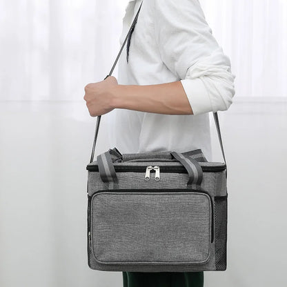 15L Portable Large Insulated Lunch Bag Black Waterproof Leak-proof Thickened Handheld Shoulder Carry Outdoor Picnic Lunch Bag