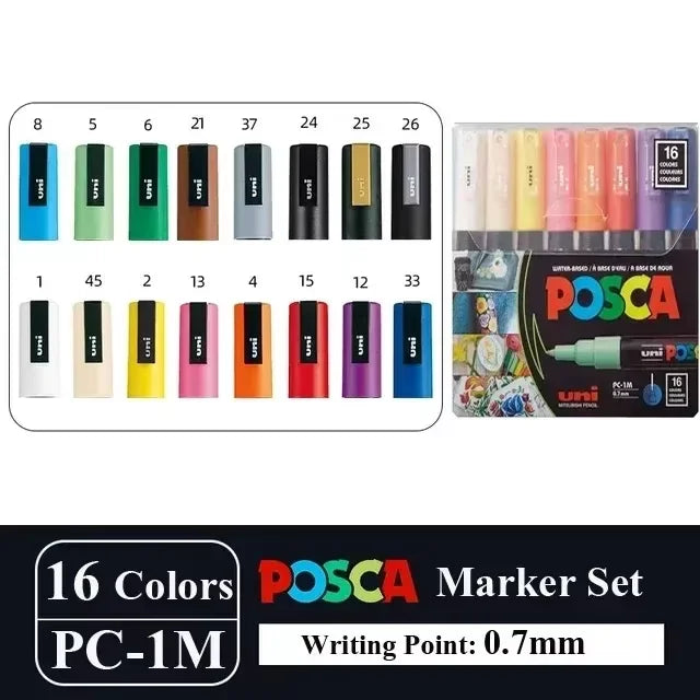 Japan Uni POSCA Marker Pen Set Acrylic Graffiti Drawing Permanent Waterproof Children's Drawing PC-3M/1M/5M Fabric Art Supplies