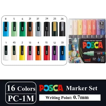 Japan Uni POSCA Marker Pen Set Acrylic Graffiti Drawing Permanent Waterproof Children's Drawing PC-3M/1M/5M Fabric Art Supplies