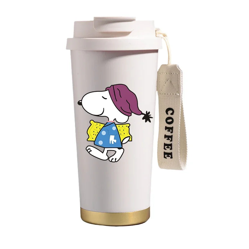 500ml Snoopys Stainless Steel Insulated Water Bottle Anime Kawaii Portable Travel Outdoor Car Tea Coffee Mug Cold Thermos Cup
