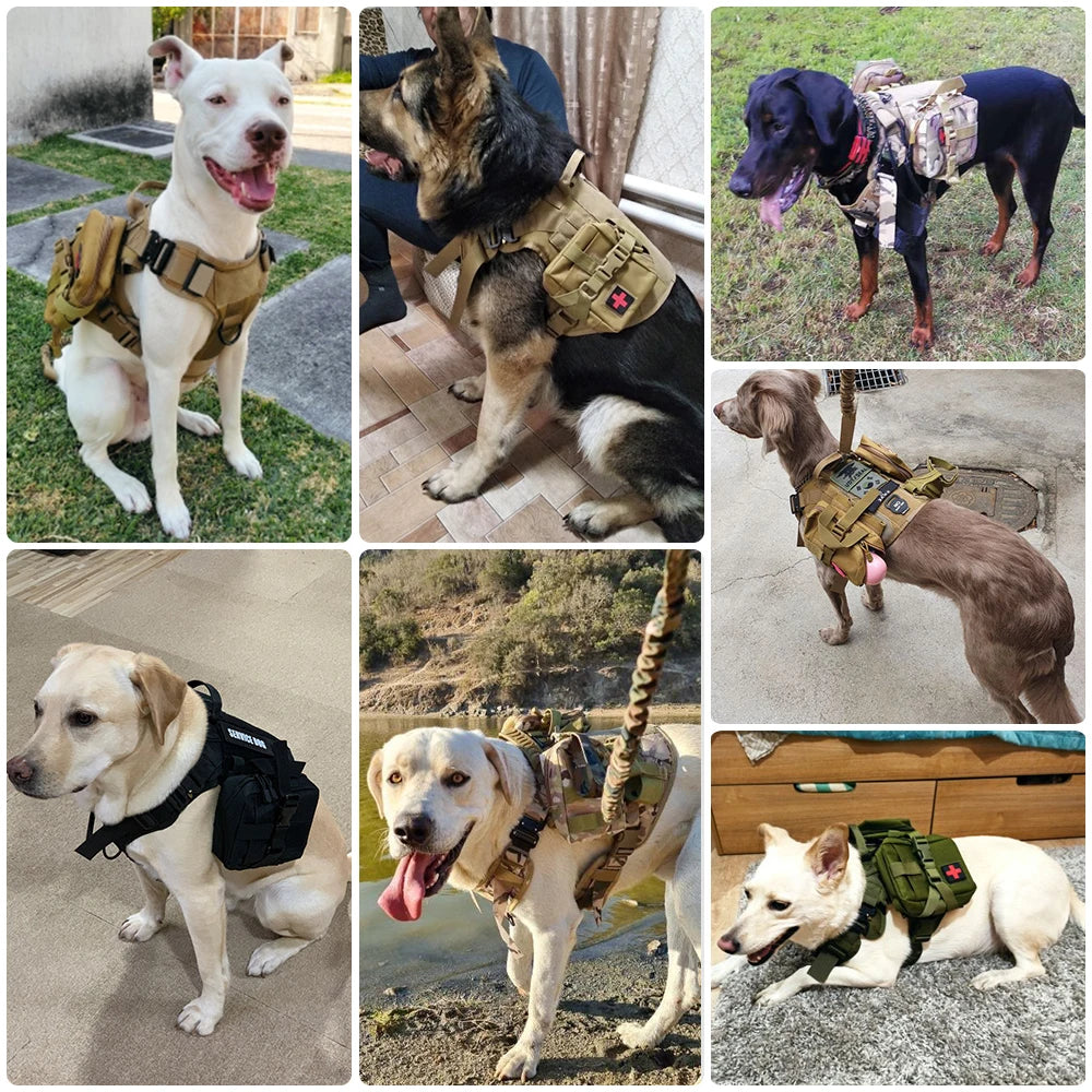 Large Dog Collar Military Dog Harness Leash Molle Pouches Pet Training Vest Tactical German Shepherd Harnesses Dogs Accessories