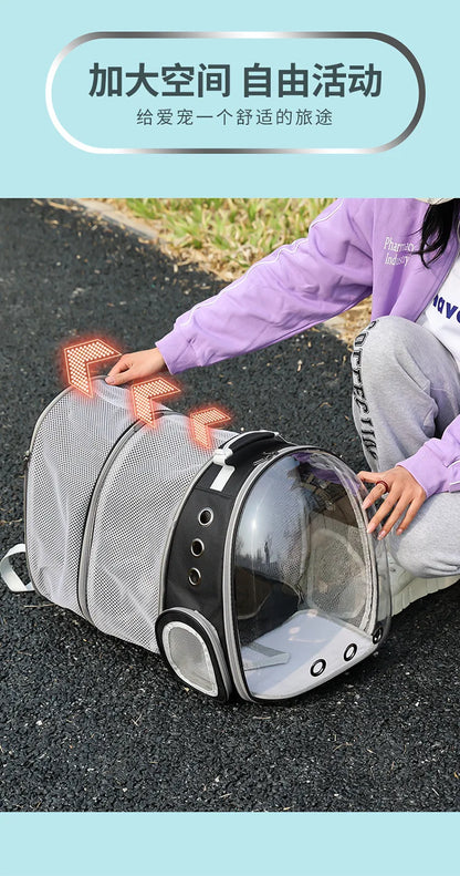 Pet Backpack Transparent Space Capsule Double Shoulder Cat Go Out Backpack Expandable Cat Bag Go Out Portable Small Dog Bag