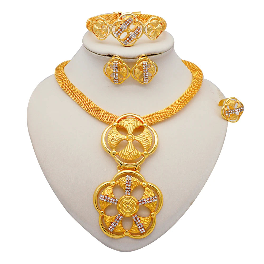 2023 Fine Jewelry Sets For Women Dubai Bridal Wedding Gifts Necklace Bracelet Earrings Ring Jewellery Set African Bead jewelry