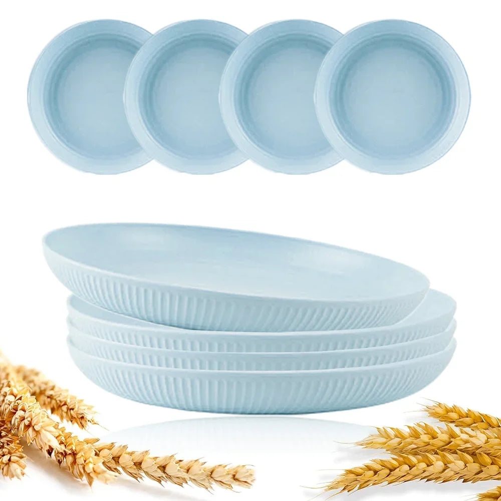 8Pcs 23cm Lightweight Unbreakable Wheat Straw Plates Deep Dinner Plate for Kids Toddler Adult Dishwasher Microwave Safe