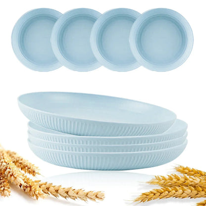 8Pcs 23cm Lightweight Unbreakable Wheat Straw Plates Deep Dinner Plate for Kids Toddler Adult Dishwasher Microwave Safe
